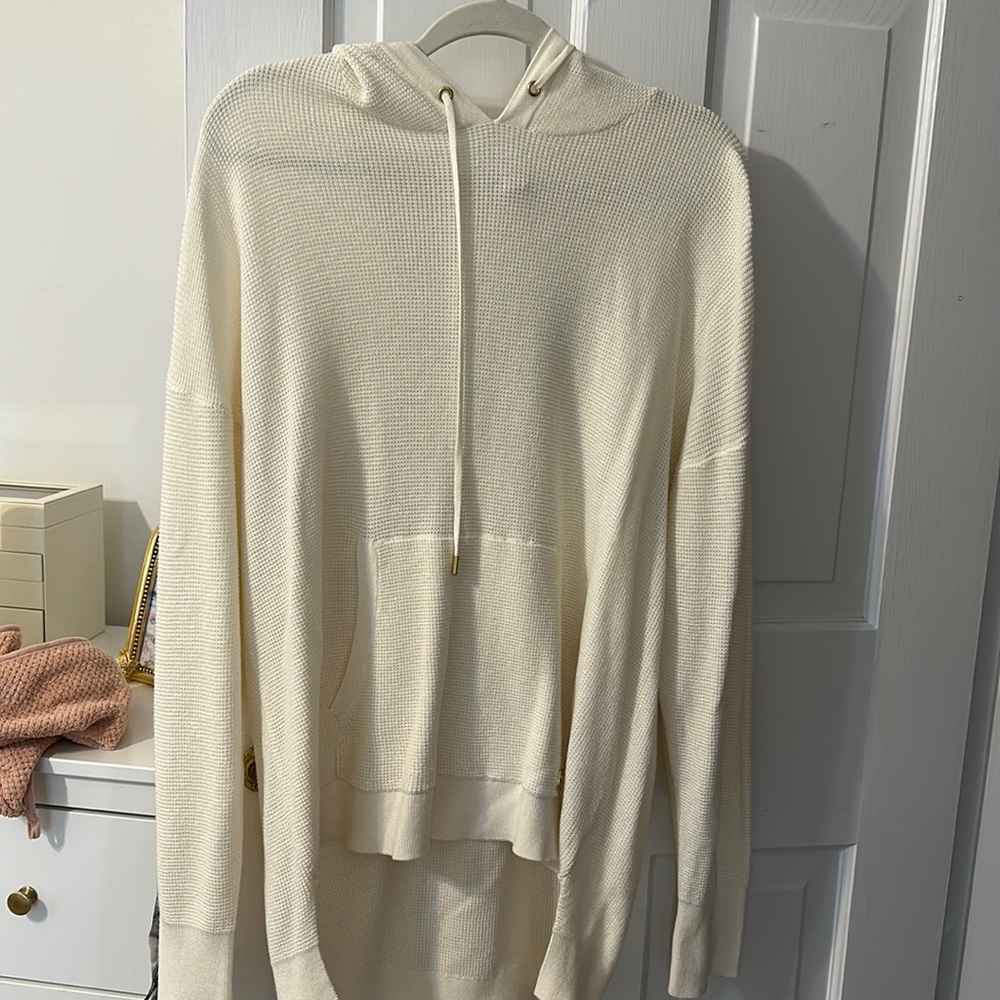 Michael Kira woven cream sweater hoodie
